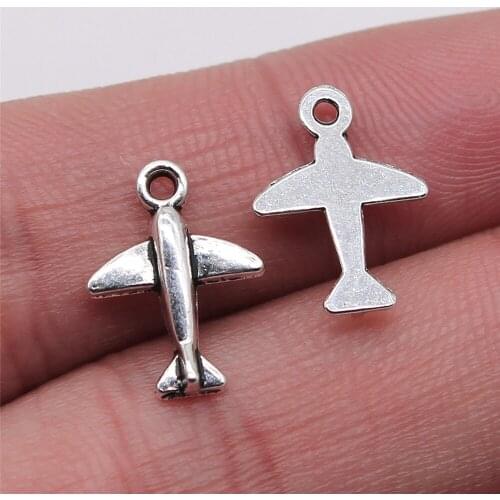 WYSIWYG 20pcs/lot Aircraft Charms For Jewelry Making 11x15mm Antique Silver Color Jewelry Accessories
