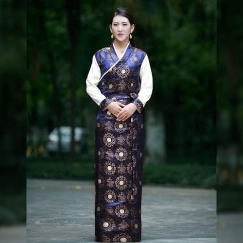 Tibetan Dress Ethic Style Satin Chinese Traditional Clothings for Women Tibet Clothes