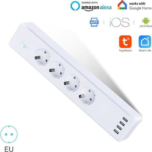 Smart Wifi Power Strip 4 AC EU Outlets Plug 4 USB Charging Port Timing App Voice Control Work with Alexa Google Home Assistant