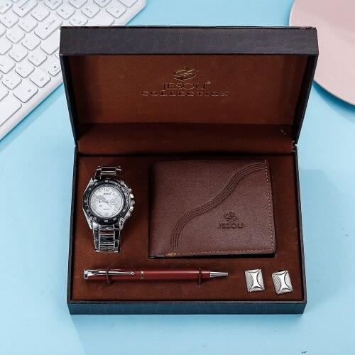 XSVO Fashion Classic Mens Watches Boutique Gift Set Cufflinks + Wallet + Quartz Watch + Pen Luxury Sports Male Wristwatches