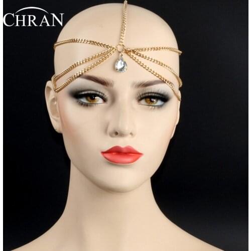 Chran Fashion Crystal Drop Gold Chain Head Jewelry Headband Headpiece Band Forehead Headband Hair Piece Body Jewelry HCA0072