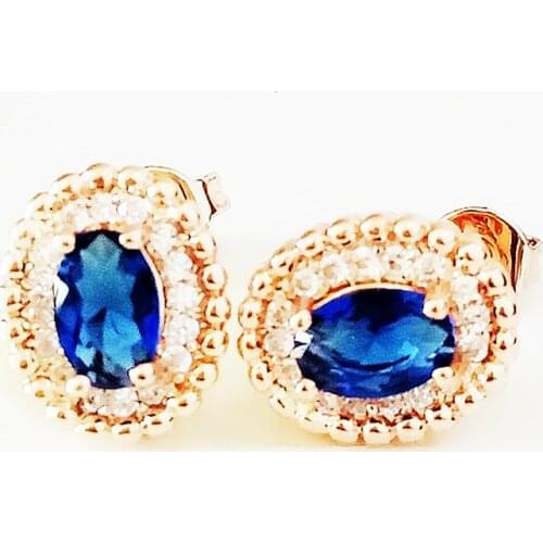 Trendy Women Stud Earring Fashion Rose 585 Gold Color Jewelry Accessories New Design Blue Round Cubic Zircon Earrings