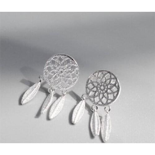 Season Gate 925 Sterling Silver Trendy Personality Elegant Dream Catcher Feather Fashion Ear Studs for Women Girl Jewelry SE050