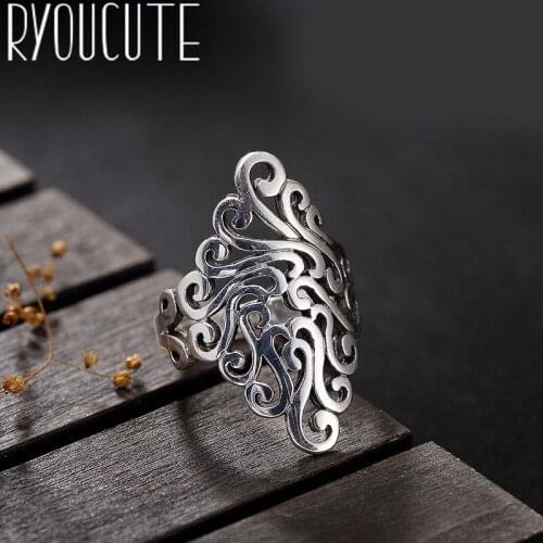 Vintage Silver Color Large Flower Rings for Women Bijoux Gift Female Adjustable Size Finger Rings Anillos Wholesale
