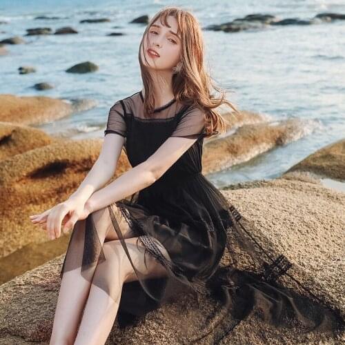 QA401 2019 New Summer Dress Sexy Mesh Elegant Party Dresses Women Black Long Vestidos High Quality Clothing