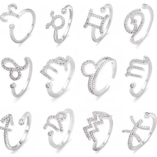 Zodiac Ring 12 Constellation Sign Rings Fashion Jewelry For Women Girl Wedding Birthday Gift