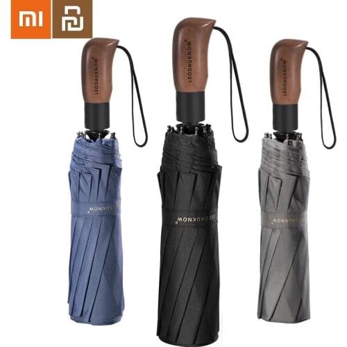 New Xiaomi Youpin Automatic Business Umbrella Wooden Handheld 10 Ribs Windproof Golf Umbrellas Three Folding Umbrella Top Brand