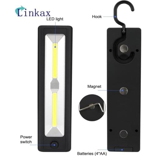 2*COB LED Flashlight 1 Mode Strong Magnet Working Lamp with Hook Repair Light LED Torch Lamp By 4 AA Battery Lighting