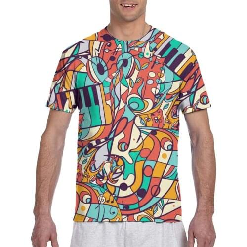 2020 Mens T shirts Fashion New Summer Mens Short Sleeve T-shir Music Notes Musical Instruments Tshirt Full Printed