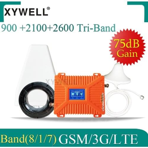 2G 3G 4G Signal Booster 900 2100 2600 Tri-Band Cellular Amplifier GSM 75dB GSM UMTS LTE Mobile Phone Repeater GSM 4G
