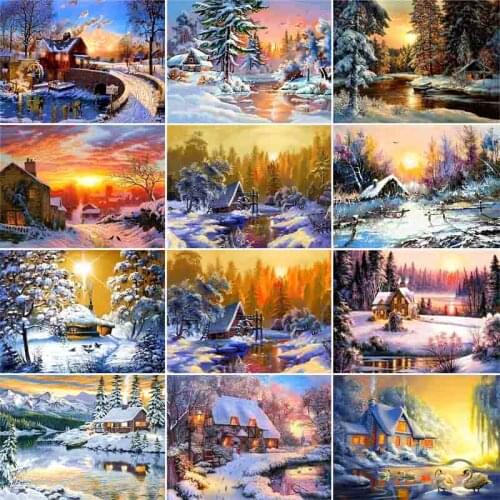 5D Diamond Painting Full Drill Square Sunset Landscape DIY Diamond Art Embroidery Winter Scene Home Decoration
