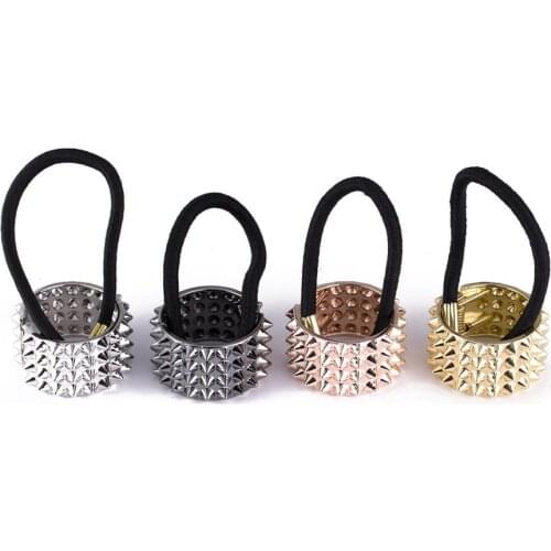 60pcs/lot Rivet Wolf Tooth Horsetail Buckle Punk Hair Bands Elasticity Rubber Band Hair Styling Tools Accessories HA1191