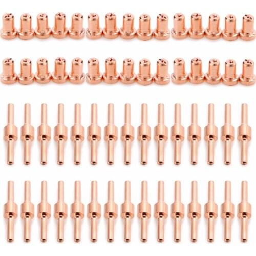 60pcs Red Copper Extended Long Tip Electrode & Nozzles For PT31 LG40 40A Plasma Cutter Cutting Welding Torch Mayitr