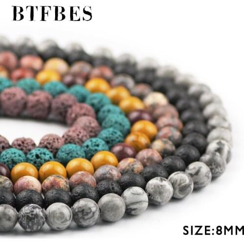 BTFBES Natural Stone Colored Volcanic Lava Beads Opal Matte Map Stone Round Loose Beads Jewelry Making Handmade DIY Bracelet 8mm