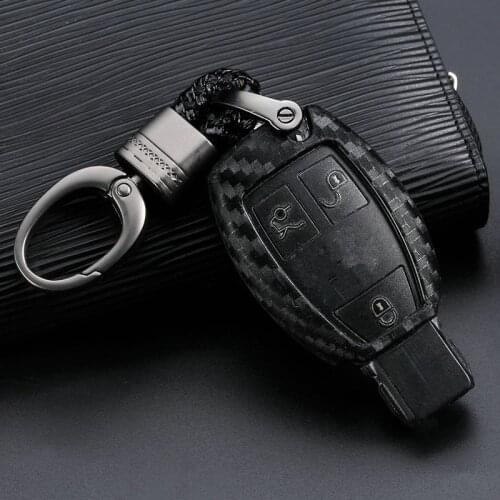 Carbon Fiber TPU car key cover keychain case for Mercedes benz CLS CLA GL R SLK AMG A B C S class Remote holder accessories