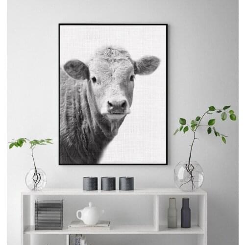 Farmhouse Decor Cow Country Cottage Wall Art Canvas Prints Black and White Farm Animal Photo Art Painting Rustic Home Poster