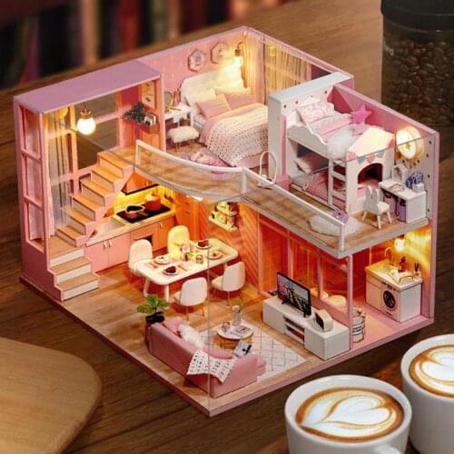 Wooden Doll House Model Toys Kids DIY Miniature Dollhouse with Furnitures for Children Handmade Birthday Gifts Assemble House