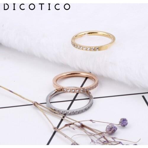 Dicotico Tri-color Fashion Simple Design Channel Setting Elegent Initial Round Stainless Steel Sturdy Ring For Women