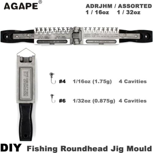 Agape DIY Fishing Roundhead Jig Mould ADRJHM/ASSORTED COMBO 1/16oz(1.75g), 1/32oz(0.875g) 8 Cavities