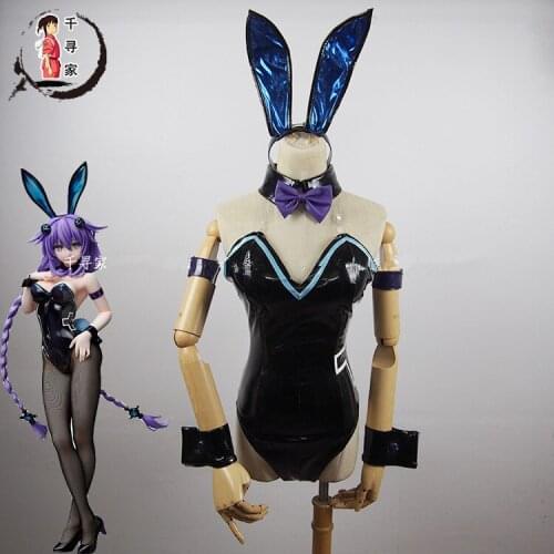Hyperdimension Neptunia Purple Heart Cosplay Costume Sexy Black Leather Bunny Girl Jumpsuit Role Play Clothing Custom-Make Any