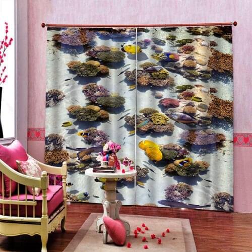 Coral Tropical Fish Ocean 3D Window Curtain For Living room Bedroom Blackout Drapes Indoor Decor Sets Customizable any size