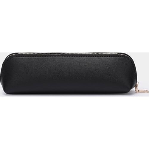 Korea simple triangle leather pencil bag men and women large capacity high school student stationery bag makeup powder brush pen