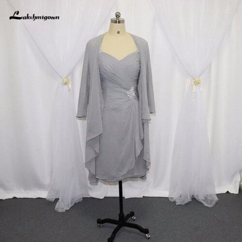 Lakshmigown Grey Plus Size Mother Of The Bride Dresses with Jacket Pleat Chiffon Guest Dresses for Wedding mae da noiva