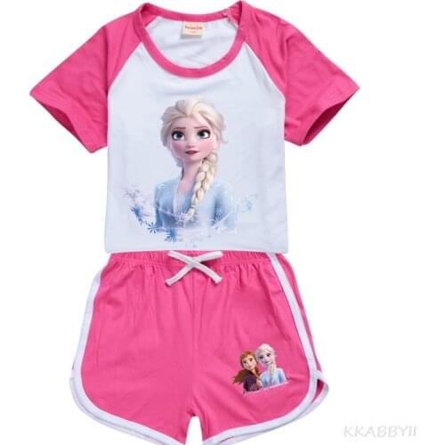 Disney Summer Baby Girls Clothes Frozen Summer Baby Girls Clothes Cute Cartoon Top+Toddler Pants Infant Clothing Suit Sets