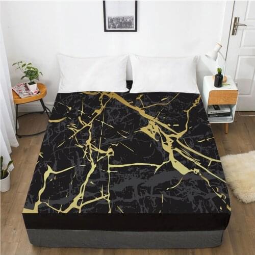 Mattress Cover Fitted Sheet With Elastic Band Bed Sheets Bedding Linens Queen King Size Bedsheet 160X200CM Nordic Marble Black