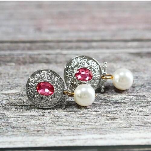 Fashion Pearl Earrings Exquisite Handmade Metal Circle Pink Red Zircon Dangle Earrings For Women Bridal Jewelry Gifts Z3D355