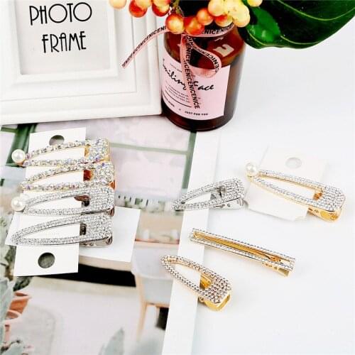 Fashion Temperament Pearl Rhinestone Droplets Clip Crystal Clip For Women Girls Simple Hairgrips Hair Accessories