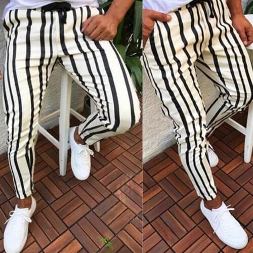 Man Pants Brand New Mens Skinny Slim Fit Bottom Stripe Casual High Pants With Pockets Workout Hip Hop Track Trousers Plus Size