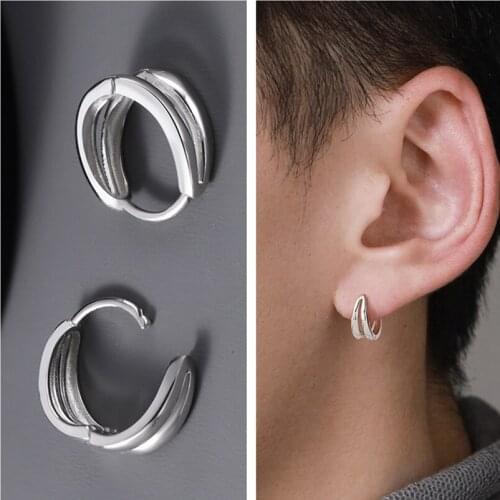 Top Quality 925 Sterling Silver Earrings Men Hoops Accessories Simple Fashion Hollow Earrings Male Jewelry For Boyfriend Gift