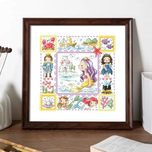 Cross stitch Kit 11ct Printed Cloth Chinese Embroidery Handmade Material Bag soda Series Mermaid Cute Cartoon