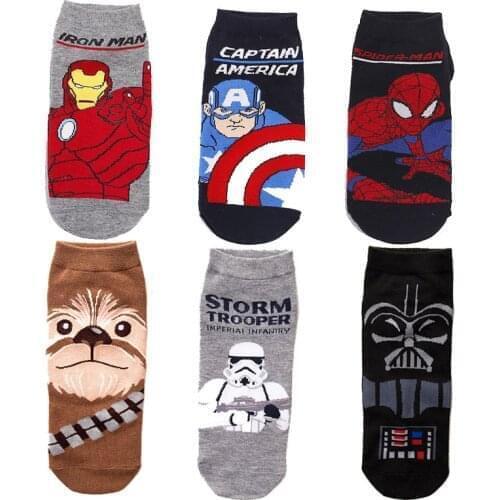 2021 Marvel Anime Spiderman Socks Iron Man Star Wars Cartoon Sport Cotton Ankle Socks For Students Teens Adult Men Casual Socks