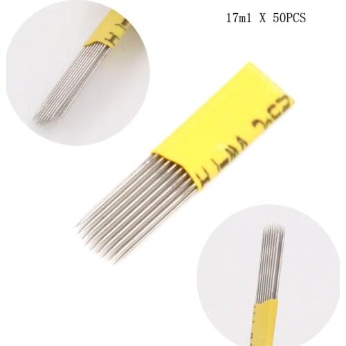 2017 New 17-Pin Flat Manual Needles For Fog Eyebrow Permanent Makeup Good Quality Handmade Tattoo Pen Needles 50pcs /bag