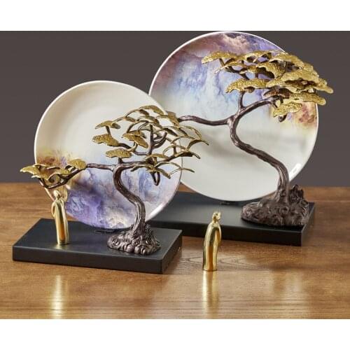 New Chinese Style Zen Welcoming Pine Ornaments Decorations Entrance Room Living Room Side Table Desk Home Ceramics Plate Disply