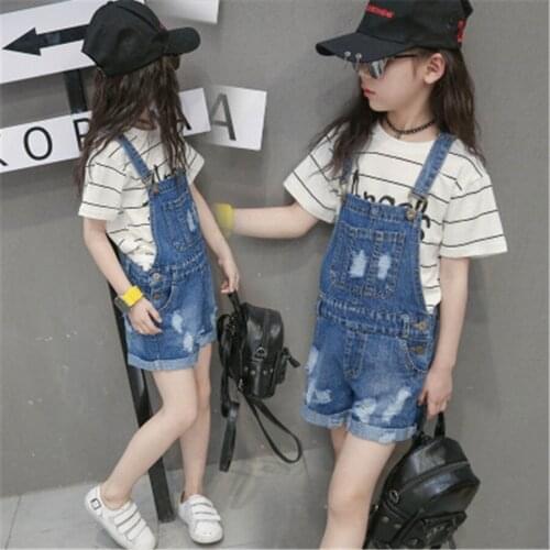 New 2 3 4 5 6 7 Years Denim Jumpsuit For Girls Fashion Ripped Overalls Kids Girl Shorts 2019 Summer Casual Toddler Baby Overall