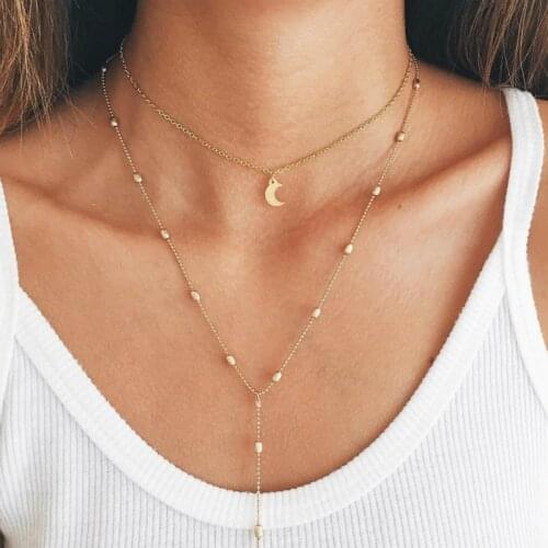 New Necklace Multilayer Moon Bead Chain Necklace Joker Gold Jewelry Wholesale Fashion Personality Necklace Chaussures Femme