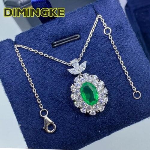 DIMINGKE 10*14MM Emerald Silver Necklace Super Flash 100%-S925 Womens Party Jewelry Lover Gift