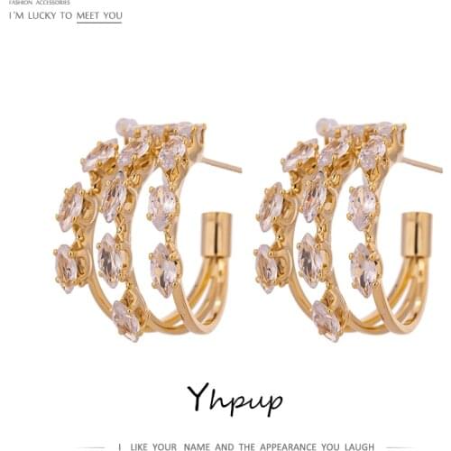 Yhpup Delicate AAA Cubic Zirconia Stud Earrings Brand Luxury Geometric Earrings Fashion Jewelry for Women Wedding Party Gift