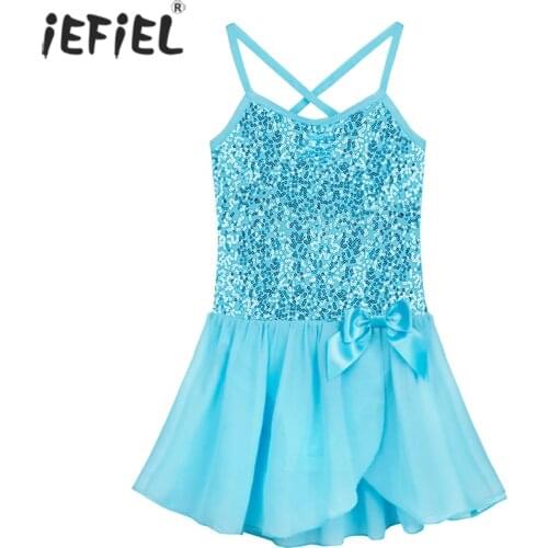 Girls Sequined Chiffon Ballet Leotard Dress Sleeveless Children Party Dresses Gymnastics Professional Skating bodysuit jumpsuit