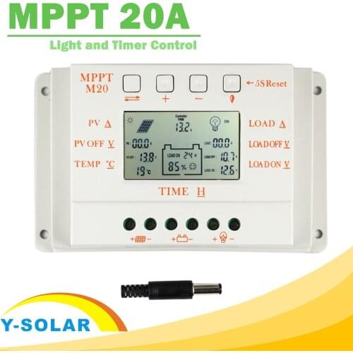 MPPT 20A LCD Solar Charger Controller 12V 24V with Temperature Sensor Light and Timer Control for Home Lighting System Y-SOLAR