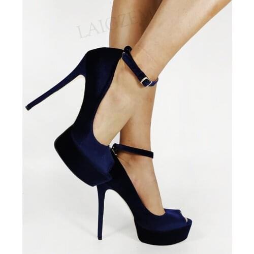 SEIIHEM Velet Women Platform Pumps Peep Toe High Heels Sandals Prom Party Shoes Woman Ladies Mujer Bombas Big Size 43 44 46 52