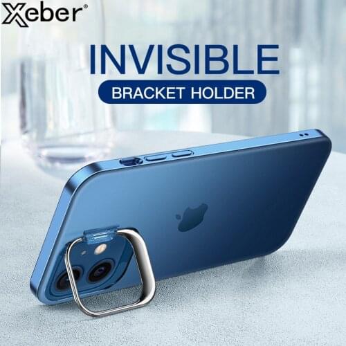 Ultra Thin Transparent Metal Holder Stand Cell Phone Case For iPhone 11 12 Pro Max 12 Mini Camera Protection PC Shockproof Cover
