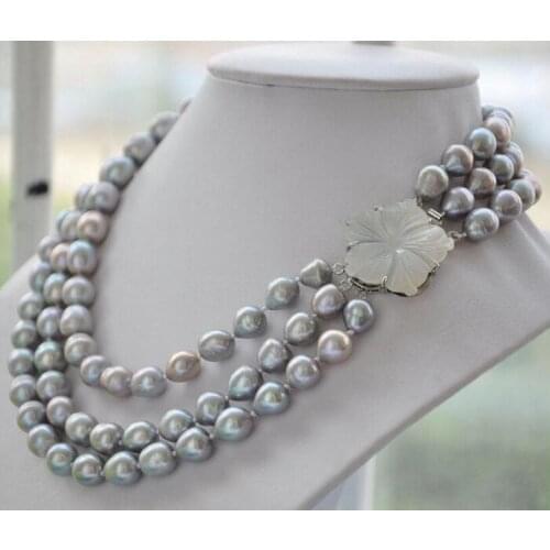 Can select colour Hot sale new Style Jewelry Hot sale >>3strands 9-11mm NATURE GRAY RICE freshwater pearl necklace17-18- 19inch
