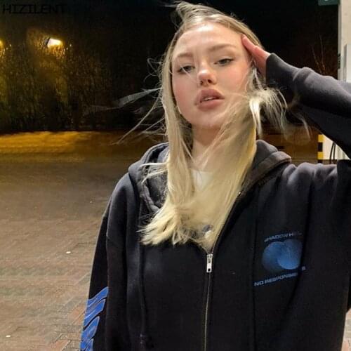 Letter print Women Long Sleeve Sweatshirt Y2K Hoodis Zip-up jacket Harajuku Loose Oversized Streetwear Casual 2021 Autumn Winter