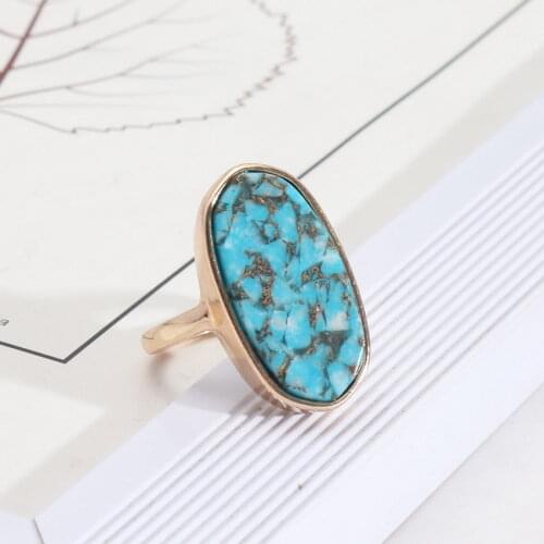 Flat Oval Turquoise Rings for Women 2021 Fashion Original Natural Stone Jewelry Gift Wholesale