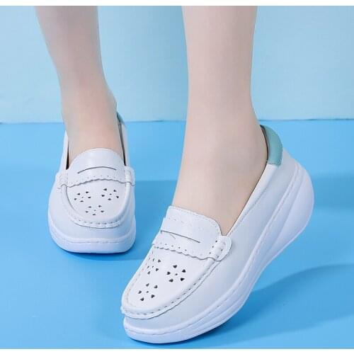 2021 Genuine Leather Women Chunky Sneakers White Nurse Shoes Slip On Tenis Feminino Zapatos De Mujer Platform Women Casual Shoes