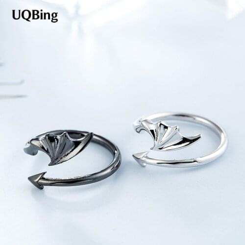 New Fashion 925 Sterling Silver Rings Retro Vintage Silver/ Black Single Wings Women Rings Jewelry